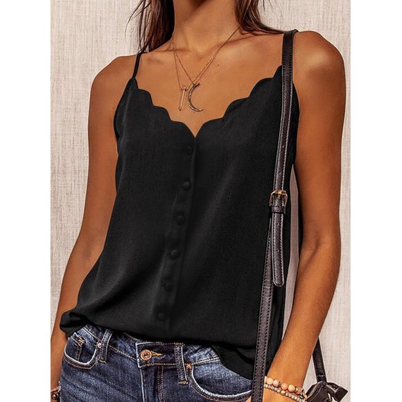 Black Spaghetti Strap Button Down Cami - Picture 1 of 2